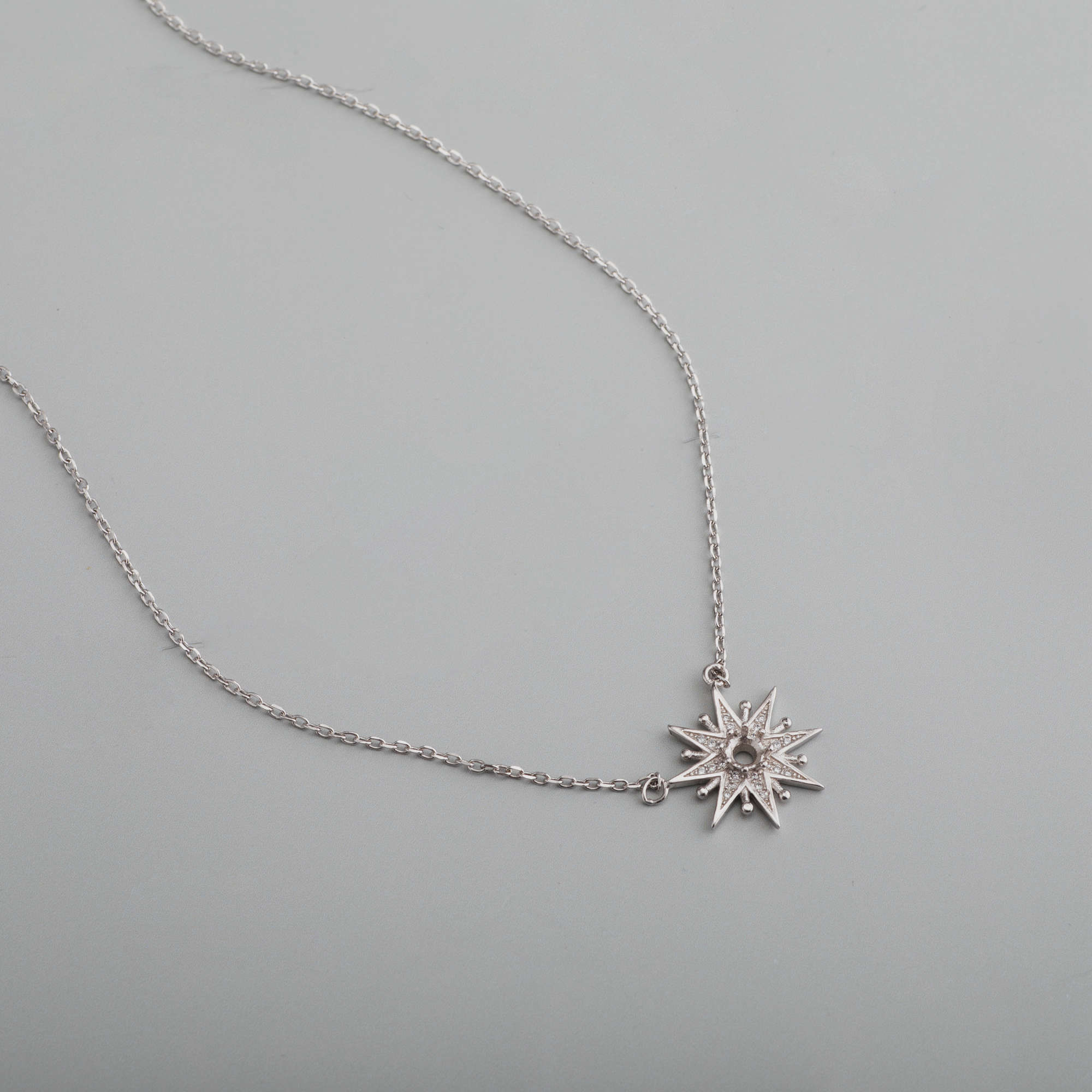 1Pcs 4MM Solid 925 Sterling Silver Rose Gold Round Gemstone Prong Bezel Settings DIY Snow Flake Pendant Necklace 16''+2'' 1411236 - Click Image to Close